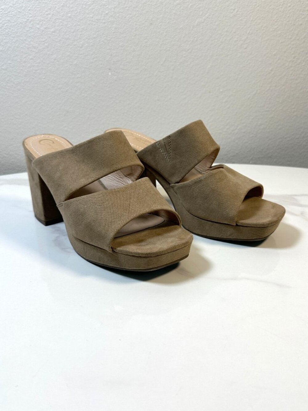 Faux Suede Slide Sandals with Chunky Block Heel